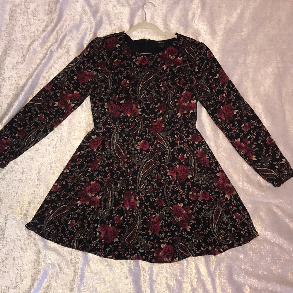 Red and black floral dress